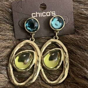 Chico's Gold and Teal Dangle Earrings
